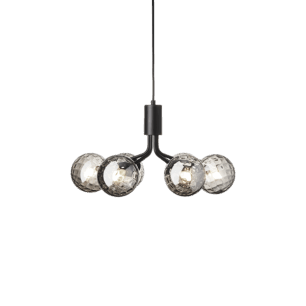 Apiales 6 lysekrone, satin sort/optic smoked glas