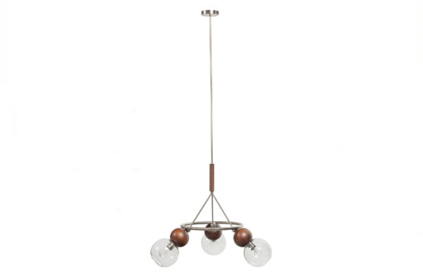 BEPUREHOME Babble loftlampe, m. 3 pærer - metal, brun valnøddetræ og klart glas