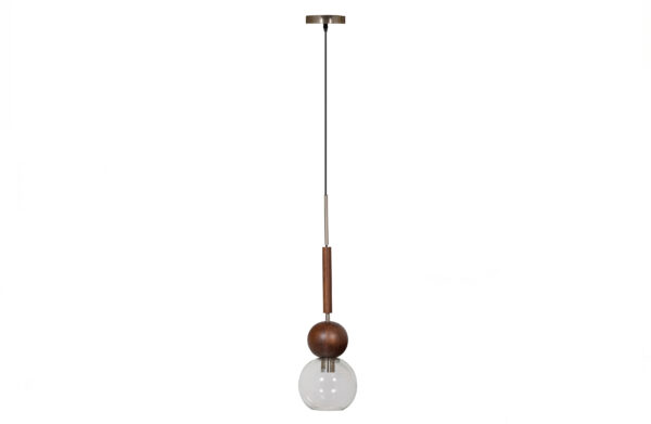 BEPUREHOME Babble loftlampe - metal, brun valnøddetræ og klart glas