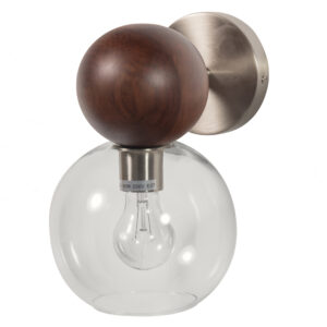 BEPUREHOME Babble væglampe - metal, brun valnøddetræ og klart glas
