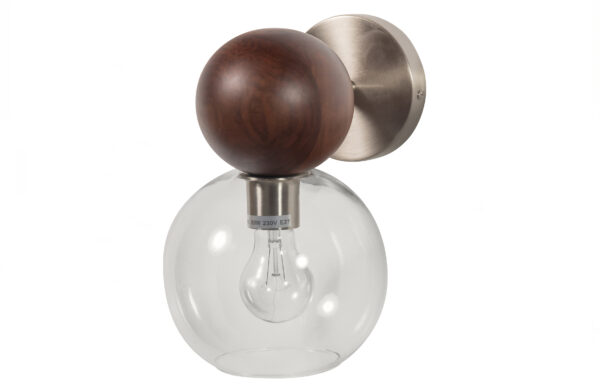 BEPUREHOME Babble væglampe - metal, brun valnøddetræ og klart glas