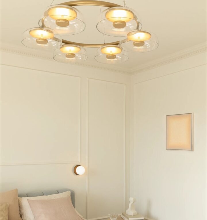 Blossi 6 lysekrone, nordic guld/klar