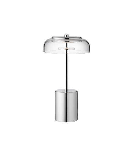 Blossi Mini Portable bordlampe / batterilampe, krom/klar