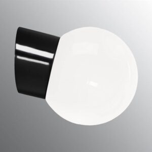 Classic Globe 150 væglampe IP54, sort/blank opal