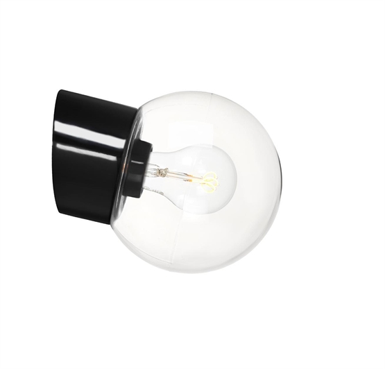 Classic Globe 150 væglampe IP54, sort/klar glas