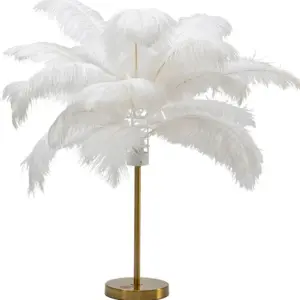 KARE DESIGN Feather Palm bordlampe - hvid strudsefjer og messing stål