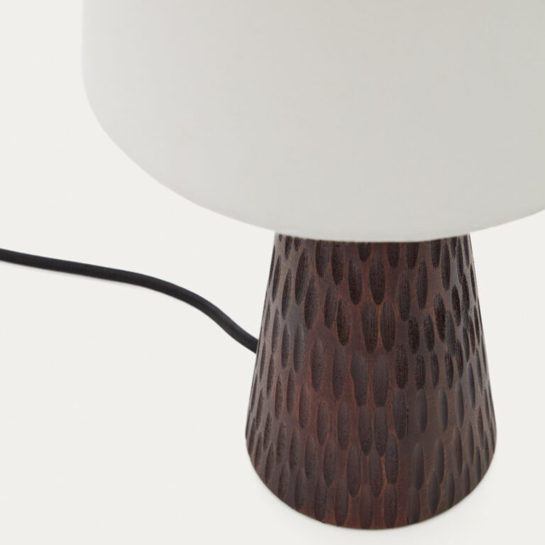 KAVE HOME Amire bordlampe, m. hvid stofskærm - mørk brun træ