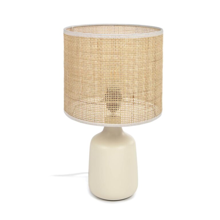 KAVE HOME Erna bordlampe - natur bambus og beige keramik