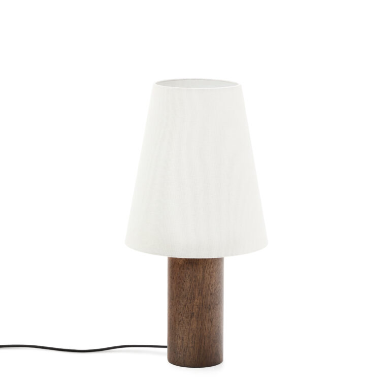 KAVE HOME Marga bordlampe - elfenben bomuld og mørkebrun gummitræ