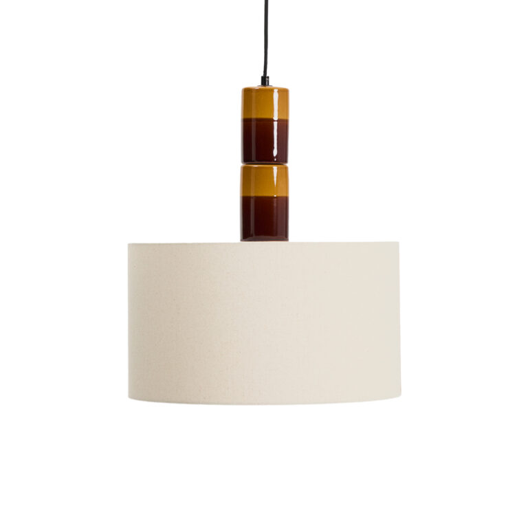 KAVE HOME Mavran loftlampe - bomuldsskærm og brun og sennepsgul keramik