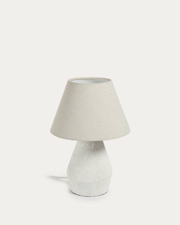 KAVE HOME Noara bordlampe, rund - hvid linned og magnesium (Ø30)