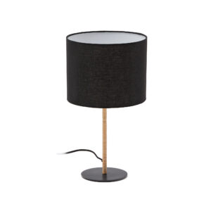 KAVE HOME Pina bordlampe i metal og rattan med en sort bomuldslampeskærm
