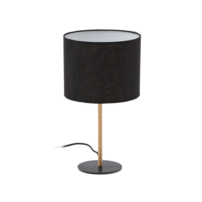 KAVE HOME Pina bordlampe, m. sort bomuldslampeskærm - rattan og metal