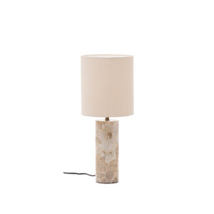 KAVE HOME Raze bordlampe i beige marmor med en beige skærm i hør