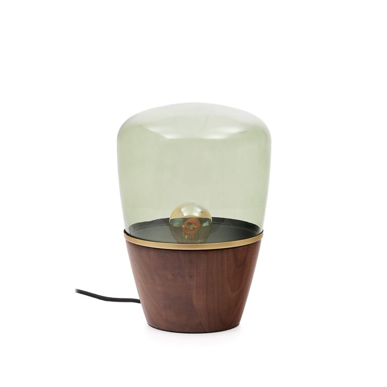 KAVE HOME Silex bordlampe, rund - grøn glas og brun valnøddefinér (Ø20)