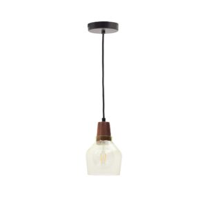 KAVE HOME Silex loftlampe, rund - grøn glas og brun valnøddefinér (Ø13)