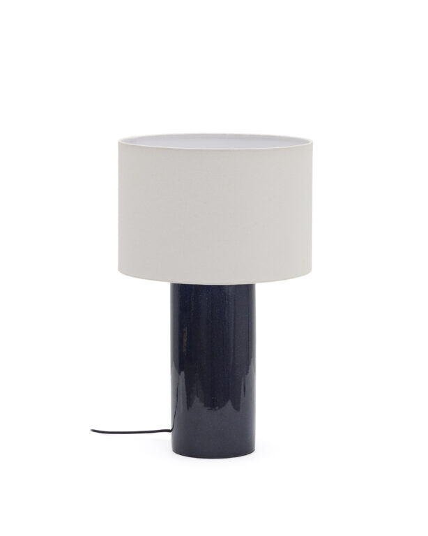 KAVE HOME Tonerisk bordlampe - beige bomuld og blå keramisk