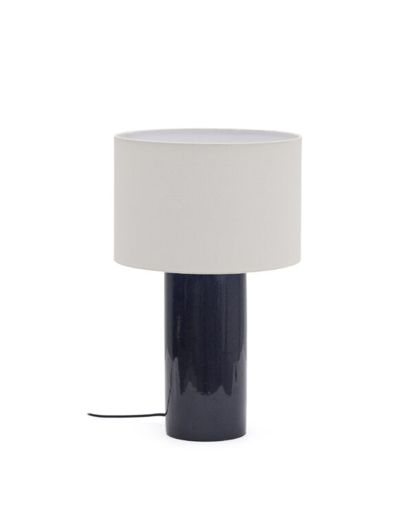 KAVE HOME Tonerisk bordlampe - beige bomuld og blå keramisk