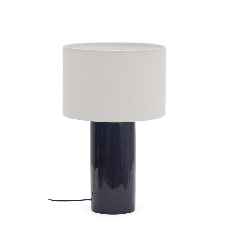 KAVE HOME Tonerisk bordlampe - beige bomuld og blå keramisk