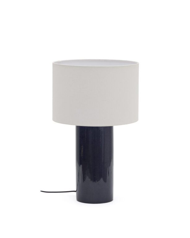 KAVE HOME Tonerisk bordlampe - beige bomuld og blå keramisk