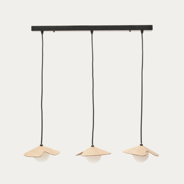 KAVE HOME Wilara loftlampe, m. 3 hvide røgglaskugler - natur egetræsfinér