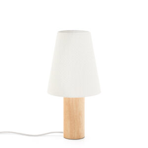Kave Home Marga Elfenben Bomuld og Natur Gummitræ Bordlampe