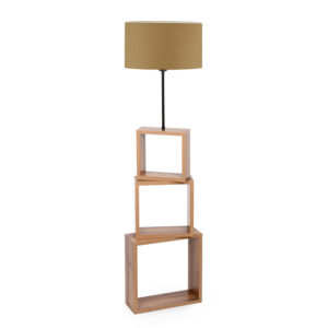 LUMI Granada gulvlampe, m. 3 rum - brun stof og MDF/træ