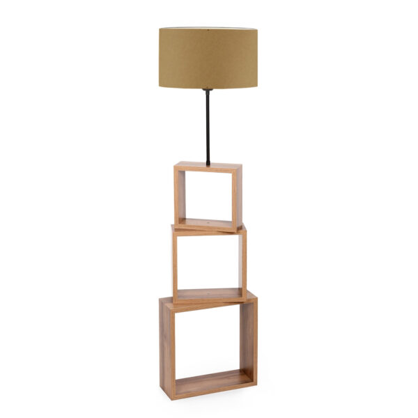 LUMI Granada gulvlampe, m. 3 rum - brun stof og MDF/træ