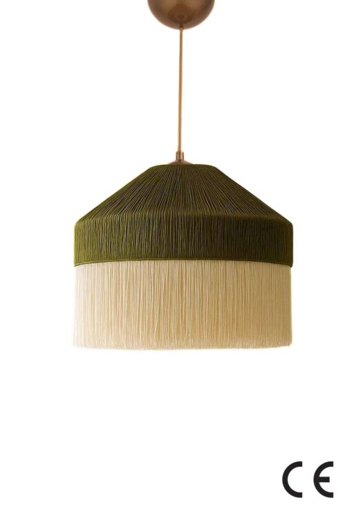 LUMI Ivernia loftlampe, justerbar højde - creme og grøn makramé