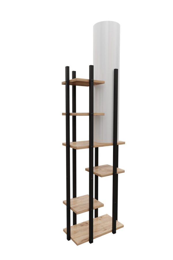LUMI Zephira gulvlampe, m. 6 hylder - hvid stof og sort spånplade/MDF