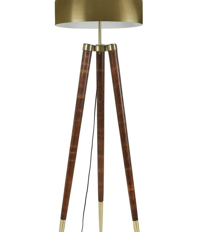 LUMI gulvlampe - guld metal og natur