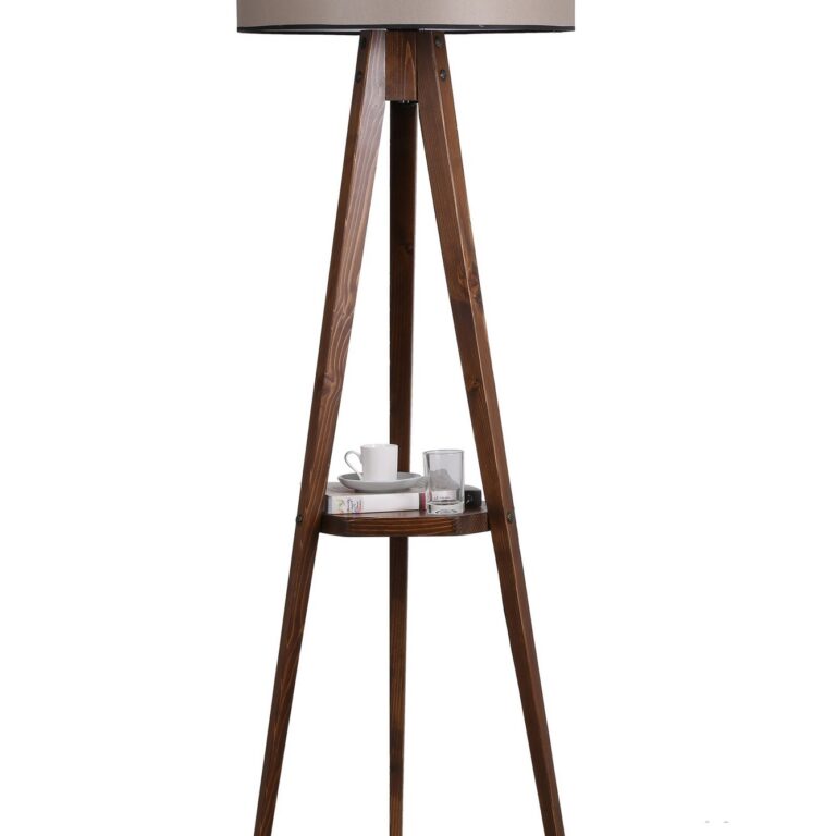 LUMI gulvlampe, m. træhylde - stof og natur træ