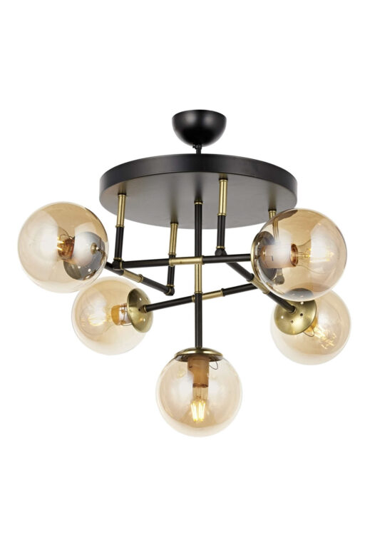 LUMI loftlampe - guldfarvet glas/metal og sort metal