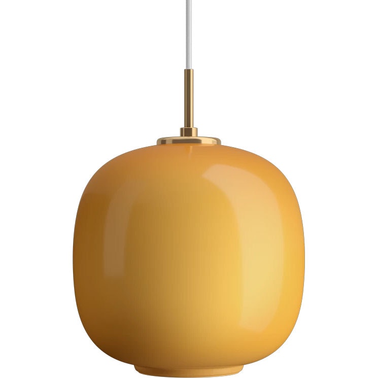 Louis Poulsen Vl45 Radiohus Pendel 250 Mm Messing / Glossy Amber - Pendler Mundblæst Opalglas Rav - 5741115136
