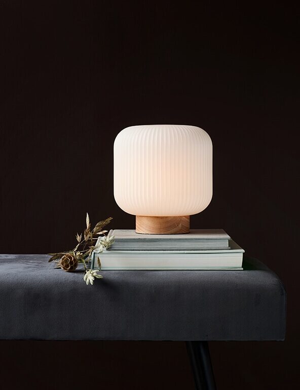 Milford bordlampe E27, ask/opal