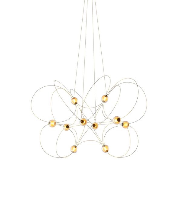 DCW éditions Munari X10 Guld (med ti kugleskærme) Lysekrone