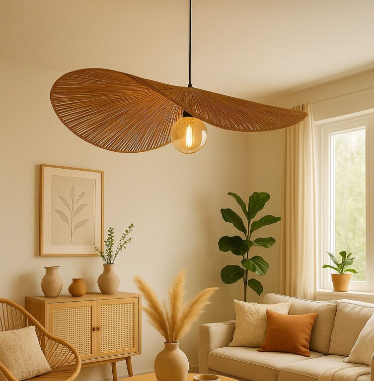 NORDVÄRK BRZ-340032 loftlampe, justerbar højde - beige bambus og sort plast