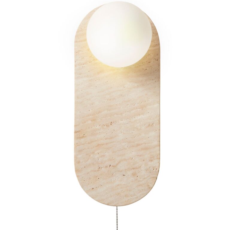 NORDVÄRK Tor-Bell væglampe - glas og beige travertin