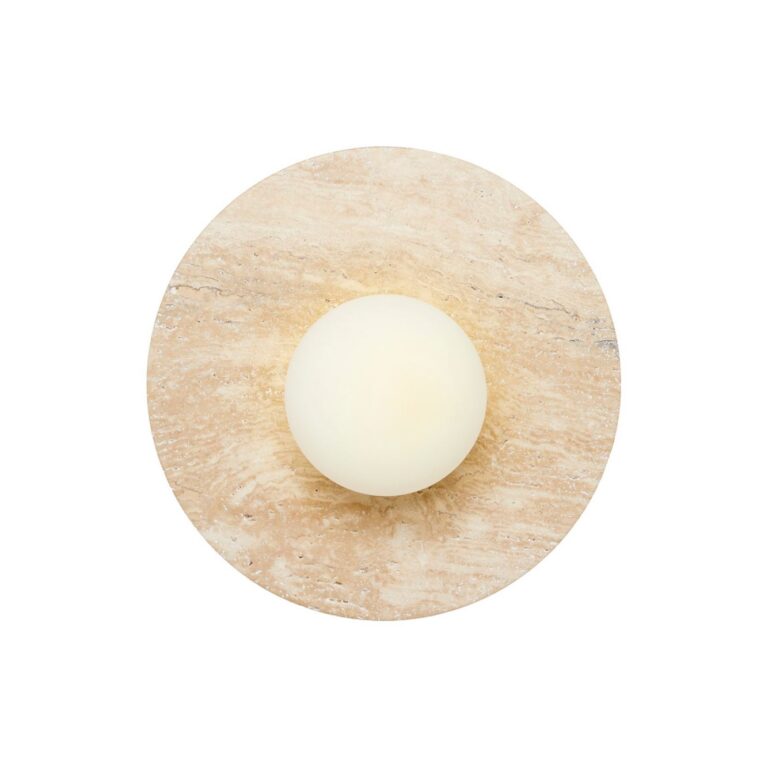 NORDVÄRK Tor-Nun væglampe - glas og beige travertin
