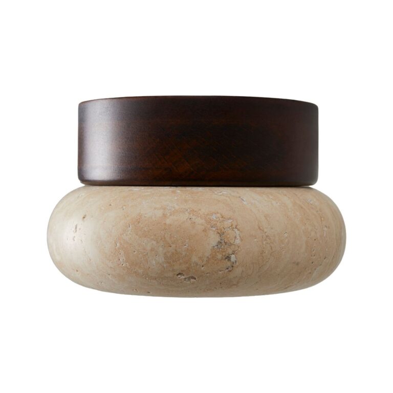 NORDVÄRK Worm-S væglampe - beige travertin og brun valnød træ