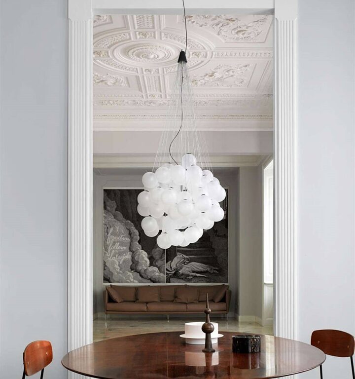 Stochastic pendel / lysekrone 48 kugler og stænger, opal/stål