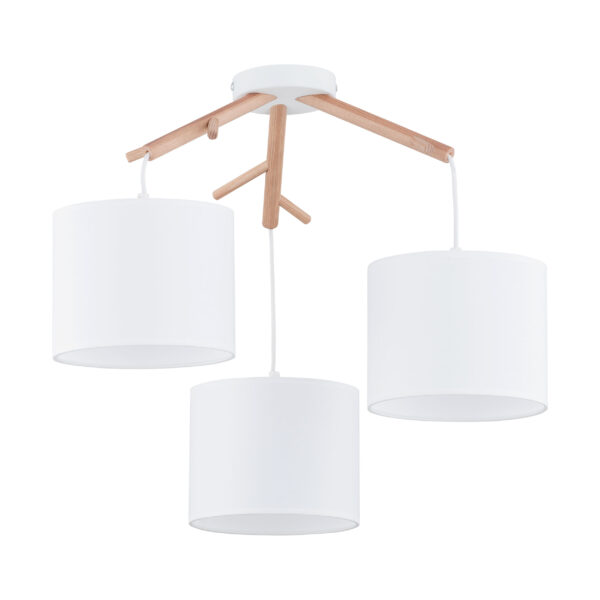 TK Albero loftlampe, m. 3 skærme - hvid stof, natur fyrretræ og hvid stål