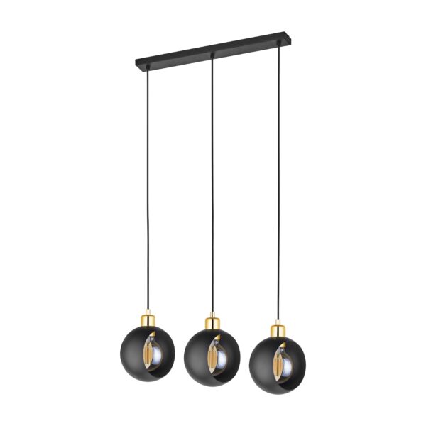 TK Cyklop loftlampe, m. 3 skærme - guld og sort stål