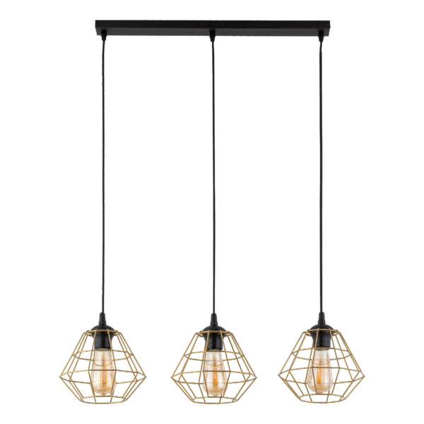 TK Diamant loftlampe, m. 3 skærme - guld stål