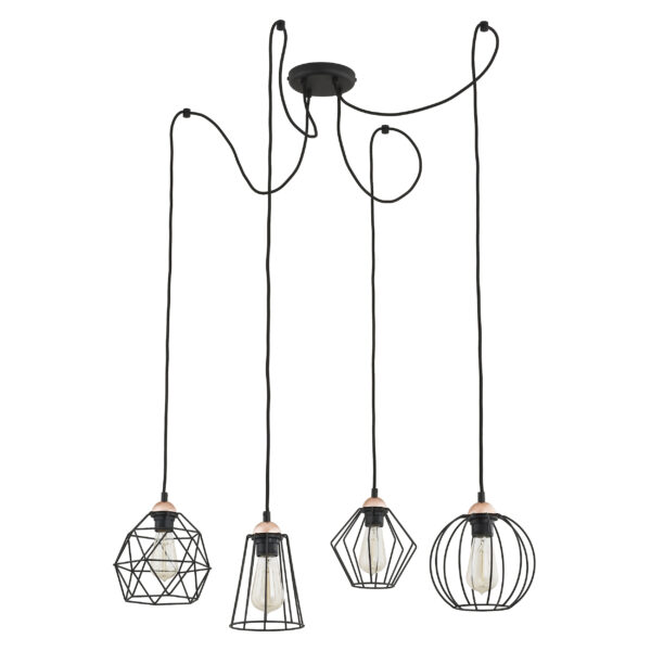 TK Galaxy Spider loftlampe, m. 4 skærme - kobber og sort metal