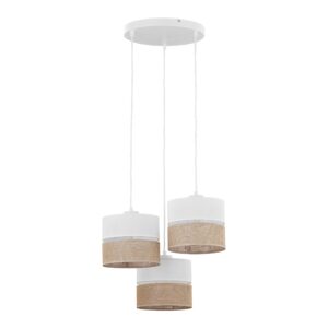 TK Linobianco loftlampe, m. 3 skærme - brun jute, hvid stof og hvid metal