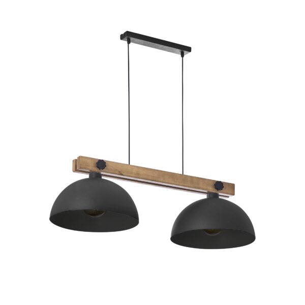 TK Oslo loftlampe, m. 2 skærme - sort metal og træ