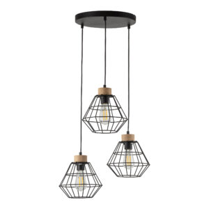 TK Rafael loftlampe, m. 3 skærme - sort metal og træ
