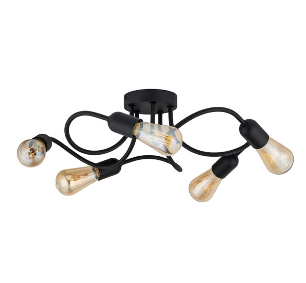 TK Wave loftlampe, m. plads til 5 pærer - sort metal