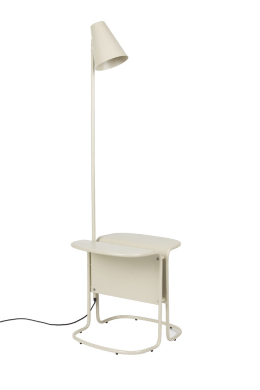 ZUIVER Lustor gulvlampe, m. sidebord og USB- og USB-C-opladningsporte - beige jern